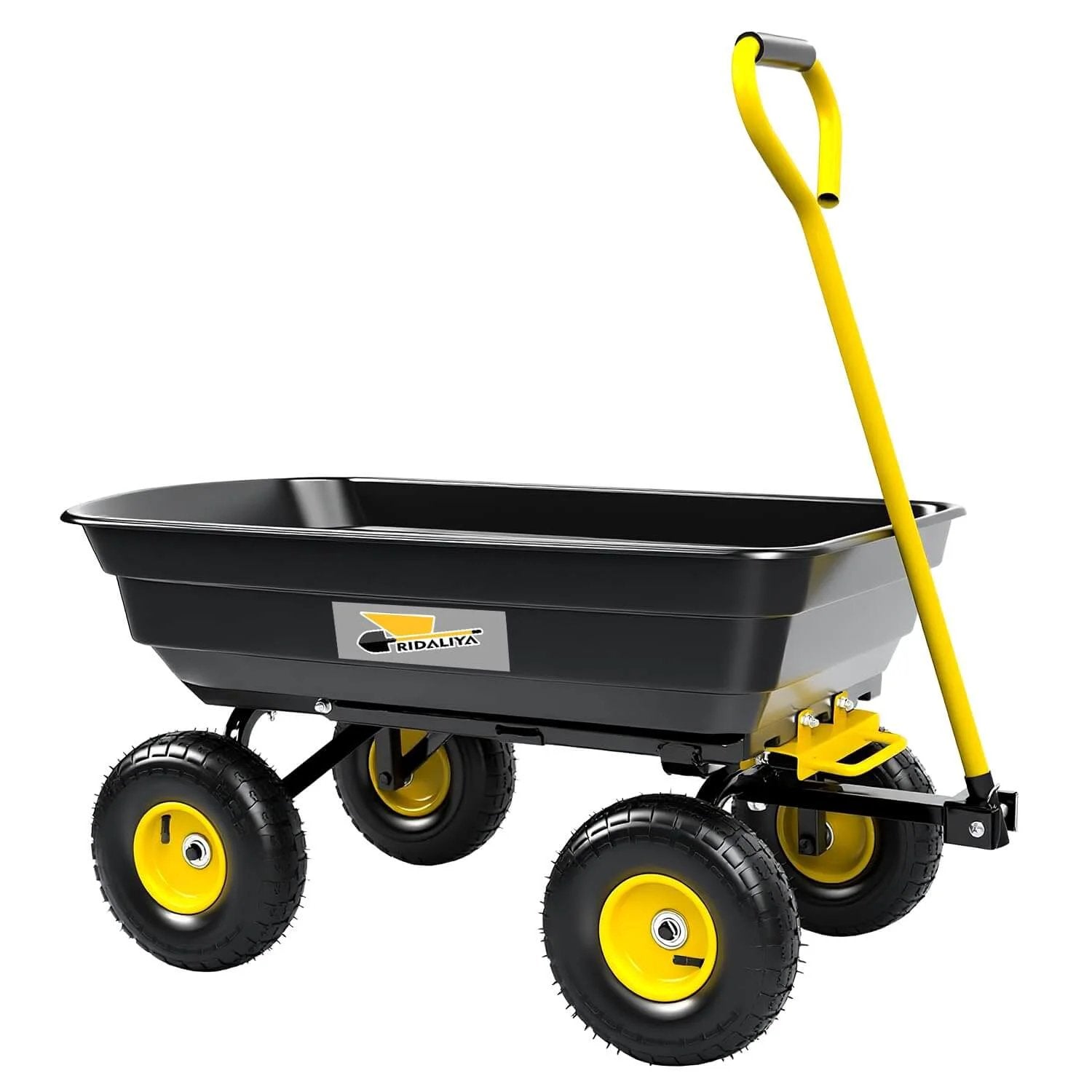 Heavy Duty Garden Dump Cart Utility Wagon with 600 LB Capacity 4 Cu Ft Bed 10 Inch Pneumatic Tires and 180 Degree Pivot Steering