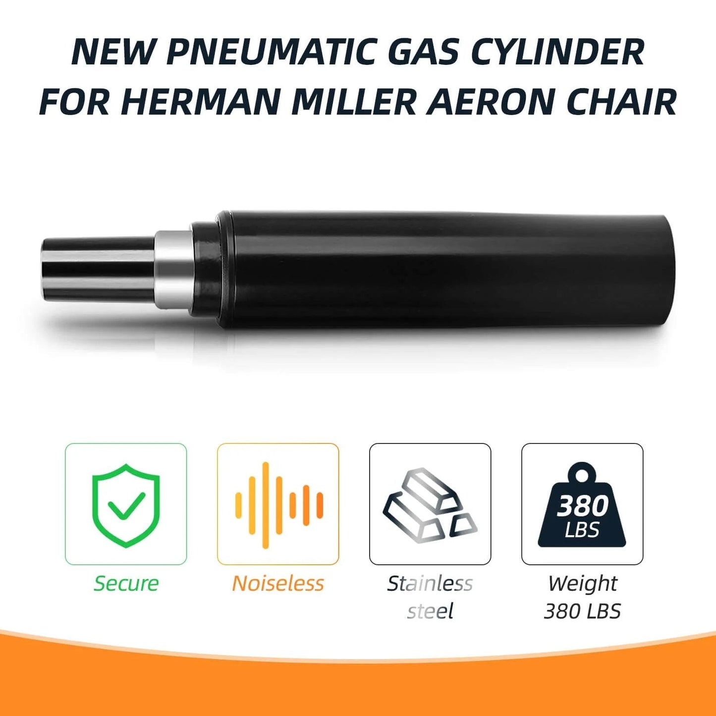 Heavy Duty Gas Lift Cylinder for Herman Miller Aeron Chair 4 Hydraulic Piston with 380 lbs, shown with features and capacity