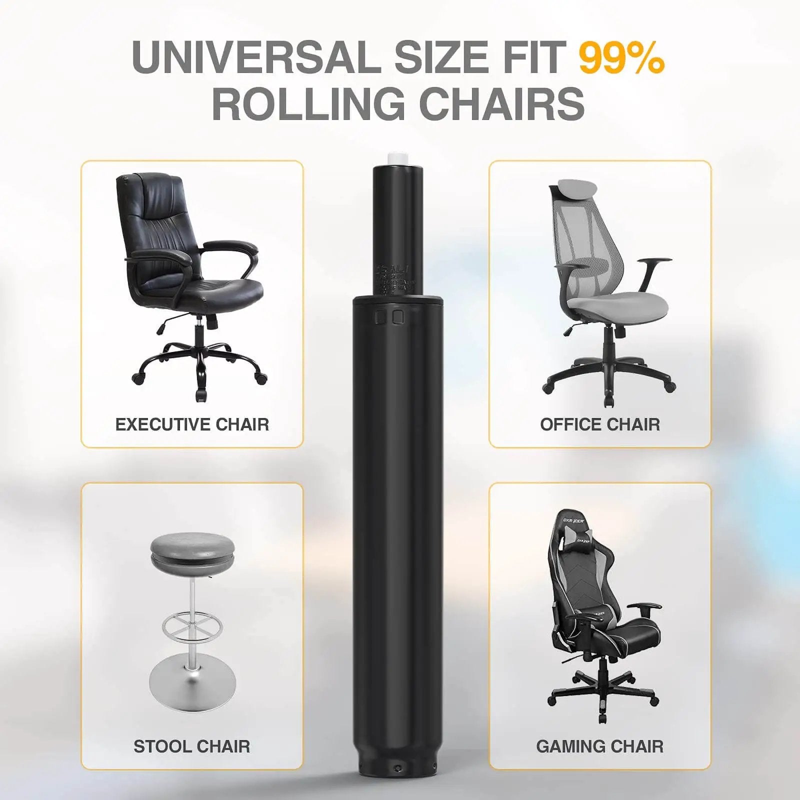 Heavy Duty Gas Lift Office Chair Cylinder Replacement For Most Chairs Universal Size Fits 50mm Center Hole Class 4 Hydraulic Piston For Task And Executive Chairs HOSALI Replacement Parts displayed with various chairs.
