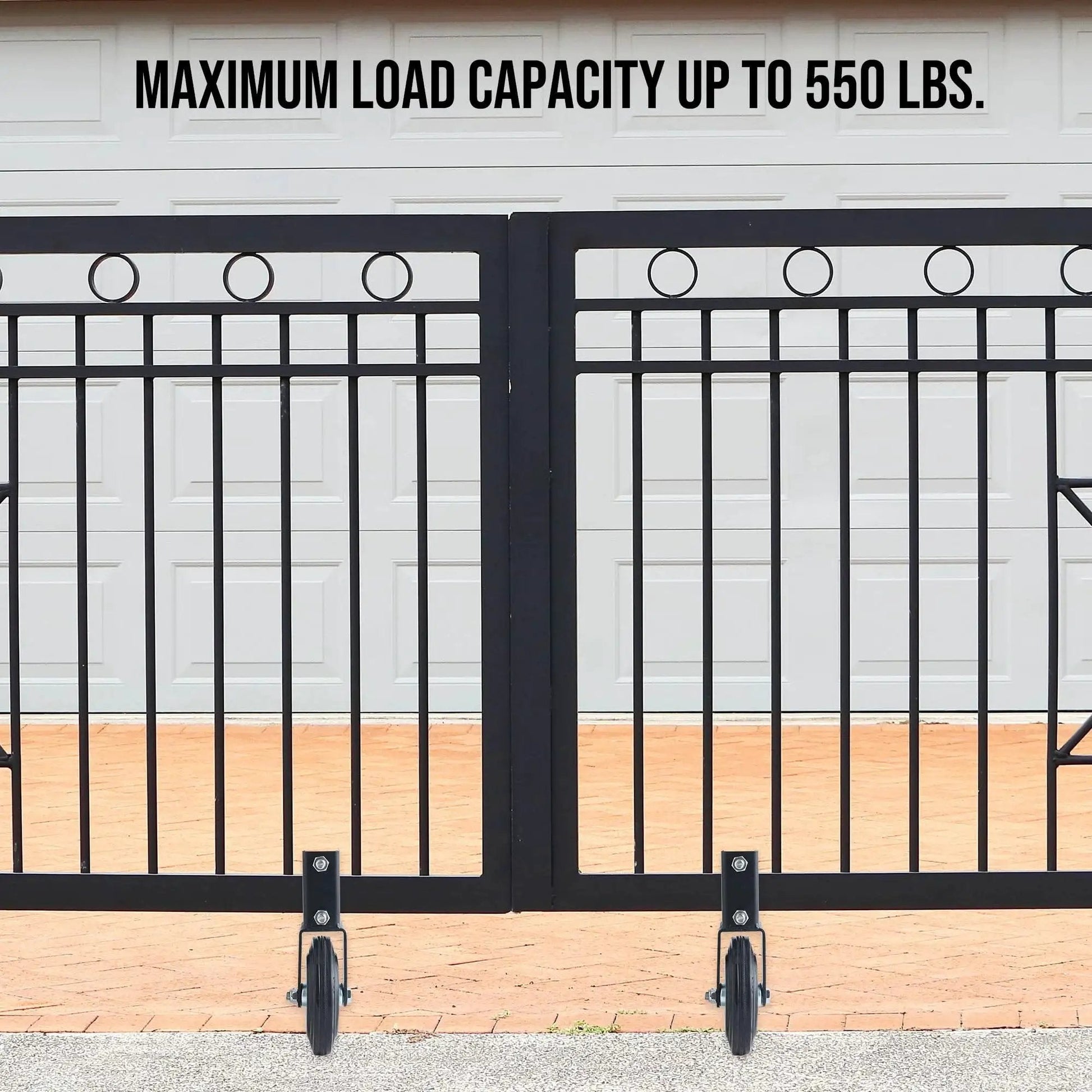 6 Inch Heavy Duty Swing Gate Wheel For One And Five Eighths To Two Inch Tubes 550 Lb Capacity Metal Gate Roller installed on gate