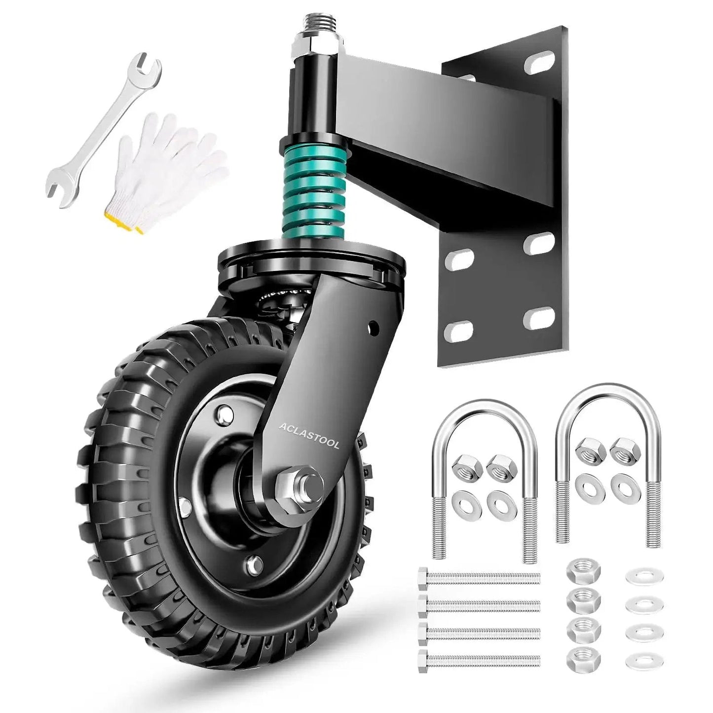 Heavy Duty Gate Wheel With 6 Inch Wheel Diameter, Spring Loaded Caster For Metal Tube And Large Wooden Gates, 550 Lb Capacity, Black, 1 Pack