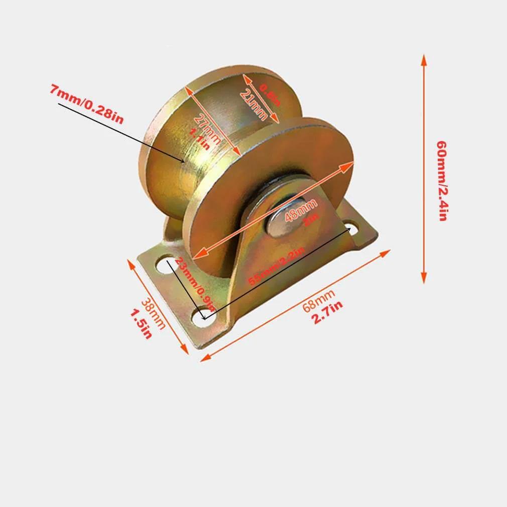 Pulley, Pulley Wheel, Sliding Gate Roller with Bracket, Heavy Duty Barn Door Casters, 45# Steel Slide Gate Hardware, for Gate Frame, Industrial Machines Carts, Wire Rope Rail (50mm), side view with measurements