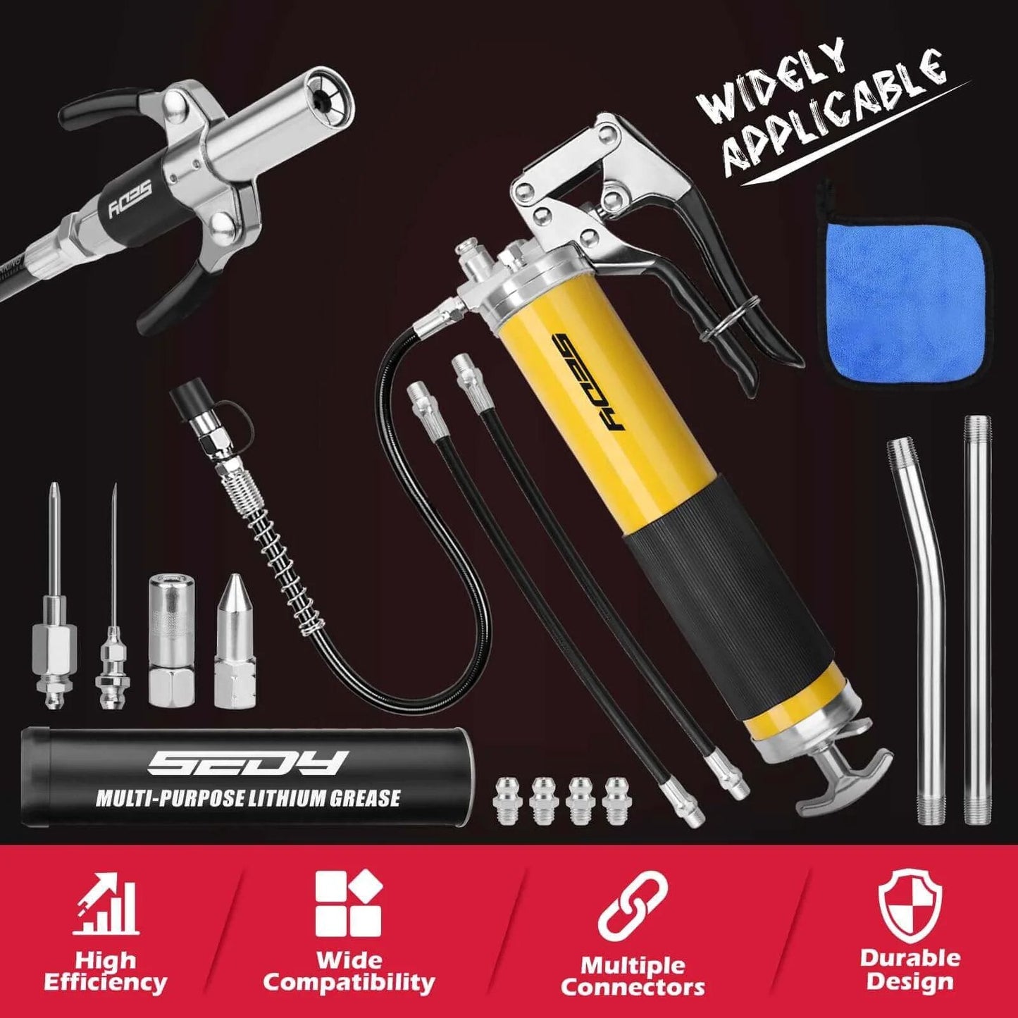 17-Piece Heavy Duty Grease Gun Kit: 14oz Grease Tube Flexible Hose Bearing Grease Pump 8000 PSI Pistol Grip Grease Guns Tool Marine