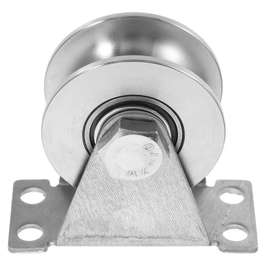 Groove Wheel Pulley 2.75X2.36X1.77 Inches Heavy Duty Sliding Door Pulley with U Shaped Groove, front view, metal construction