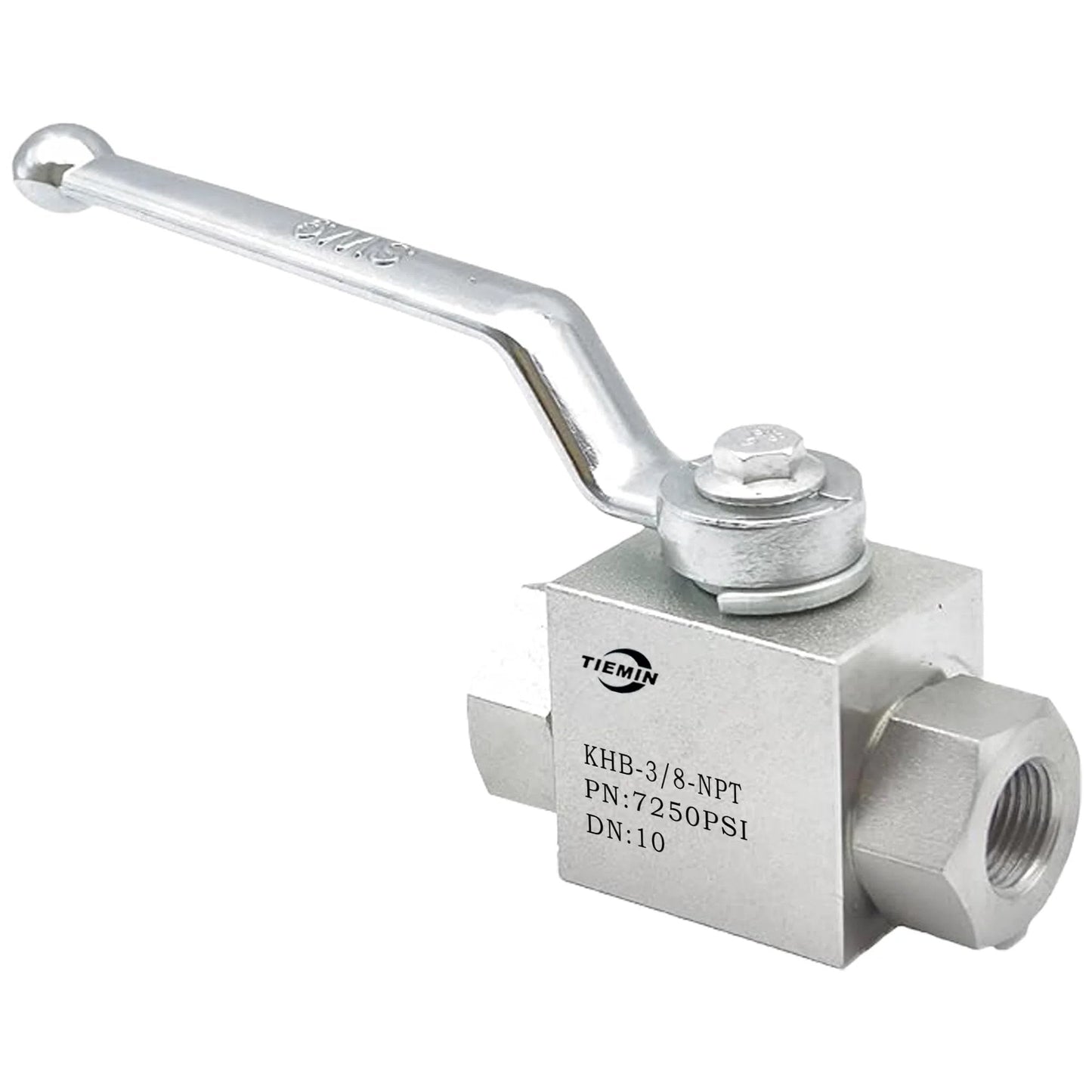 Heavy Duty High Pressure Hydraulic Ball Valve Three Eighths Inch NPT 7250 PSI Capacity Two Way Shut Off installed side view.
