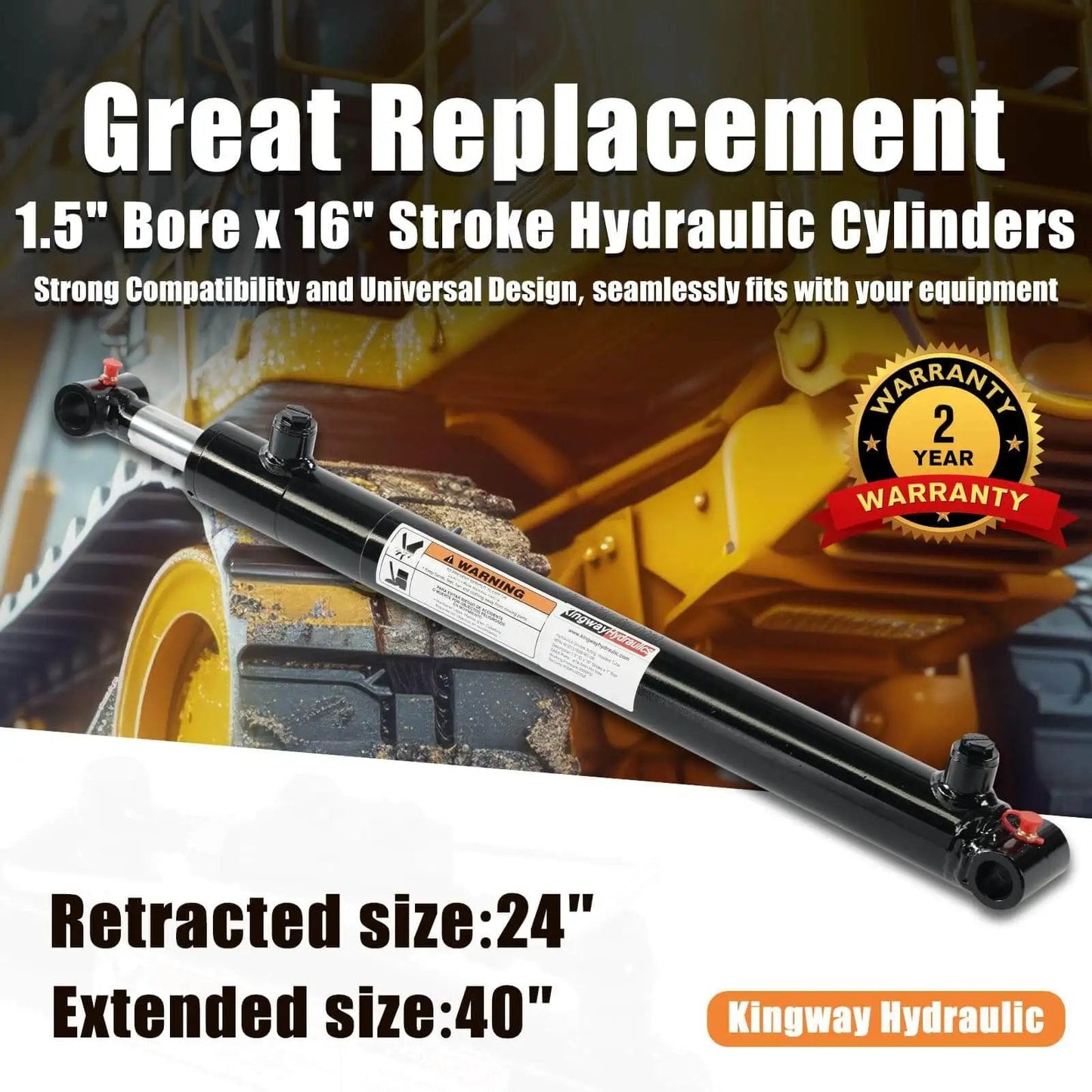 Cross Tube Double Acting Hydraulic Cylinder With 1.5 Inch Bore And 16 Inch Stroke For Heavy Duty Use 3500 PSI 5300 Lb Load