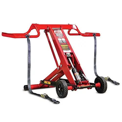 Heavy Duty Hydraulic Lift Jack for Zero Turn Radius Riding Mowers with 500 Pound Lift Locks Bar for safer deck access