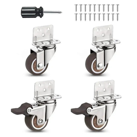 Heavy Duty Casters Set Of 4 With Brake For Baby Beds Carts And Cabinets 1 Inch L Shape Side Mount TPR Plate Wheels 80 Lb Load Capacity