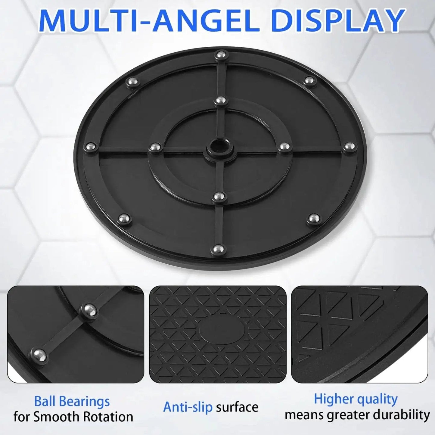 Heavy Duty Rotating Swivel Stand With 8 Inch Lazy Susan Base featuring ball bearings, anti-slip surface, and durable design.