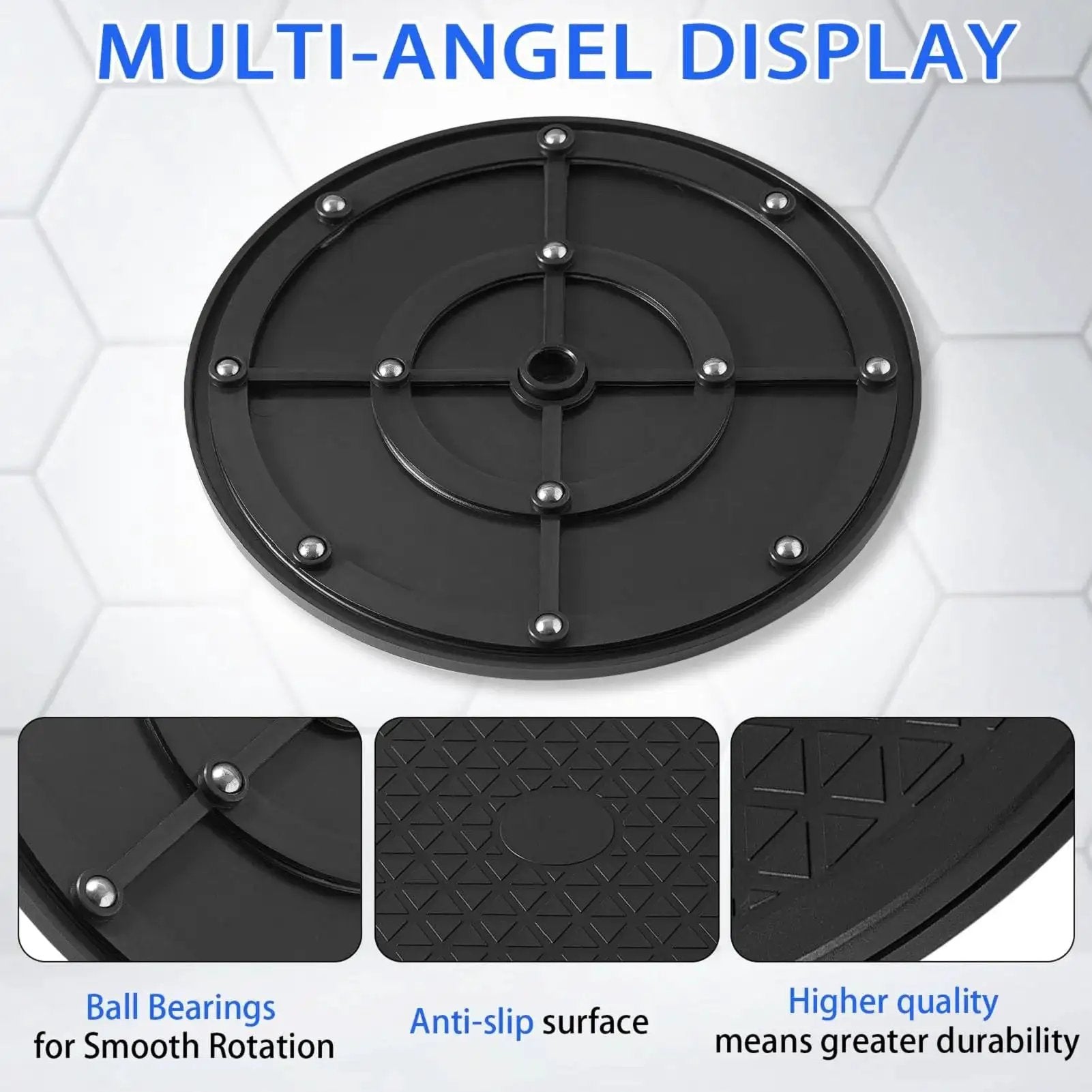 Heavy Duty Rotating Swivel Stand With 8 Inch Lazy Susan Base featuring ball bearings, anti-slip surface, and durable design.