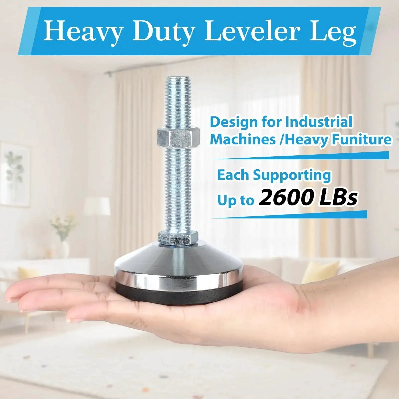 Four Piece Heavy Duty Leveling Feet Set With M16 Thread for workbenches, machines, cabinets, showcased hand-held, 60mm base.