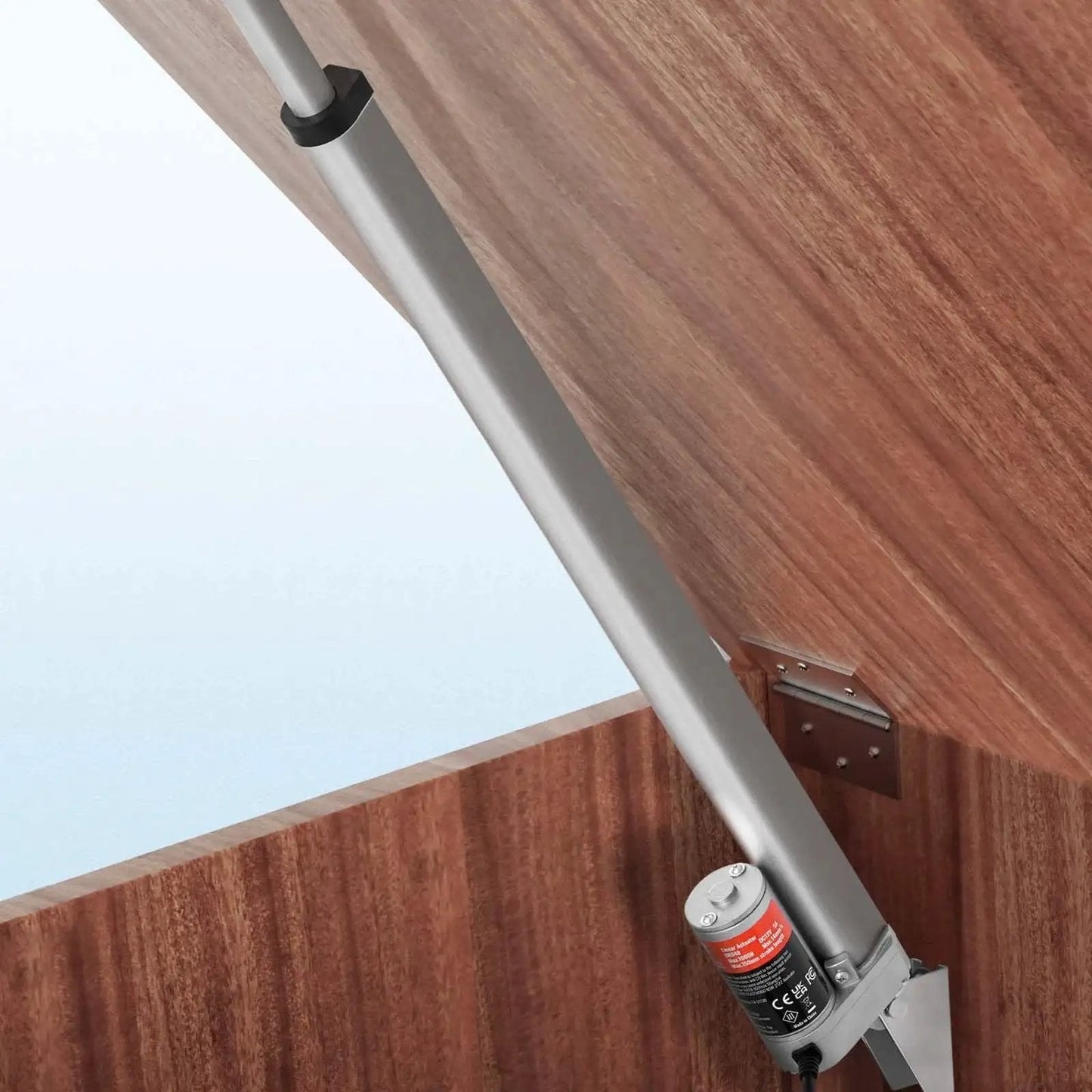 Heavy Duty 12V 18 Inch Linear Actuator With 330 Lb Load, mounted on wooden surface, showing installation view