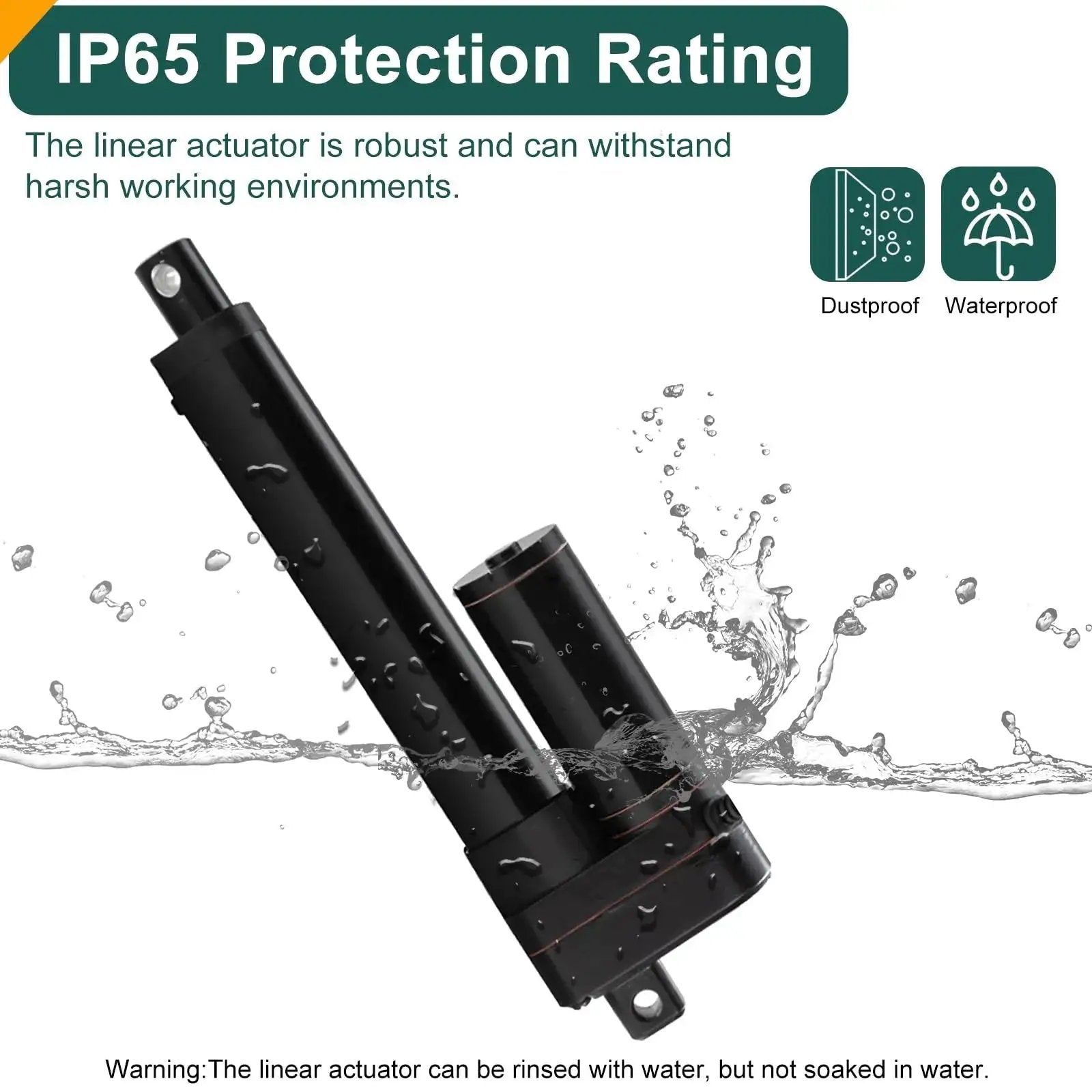 Heavy Duty 12V 4 Inch Stroke Linear Actuator With 440 LBS Load Capacity IP65 Waterproof in a splash of water