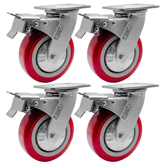 6 x 2 Inch Heavy Duty Locking Swivel Caster Wheels Set of 4, Polyurethane on Polyolefin Industrial Casters with Total Lock Brake