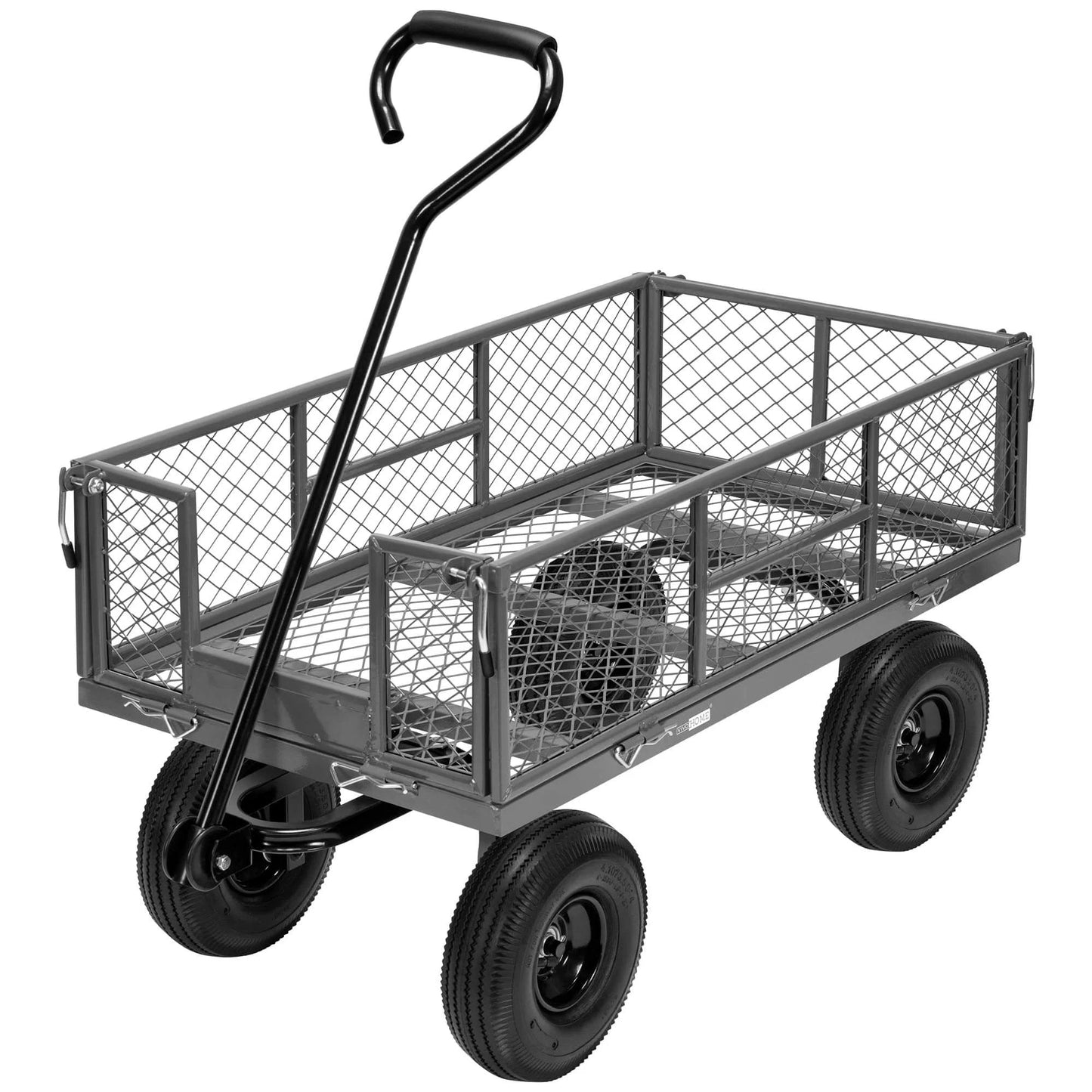Heavy Duty Mesh Steel Garden Cart with 880 lb Capacity Folding Utility Wagon, grey welded frame and 10 inch pneumatic tires