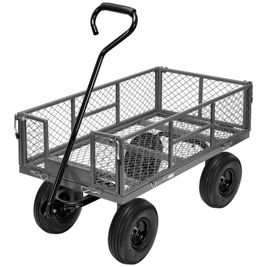 Heavy Duty Mesh Steel Garden Cart with 880 lb Capacity Folding Utility Wagon, grey welded frame and 10 inch pneumatic tires