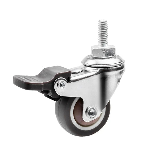 Heavy Duty Metal Castor Wheel With Brake for Adjustable Height Standing Desks and Mobile Workstations, side view of steel locking castor.