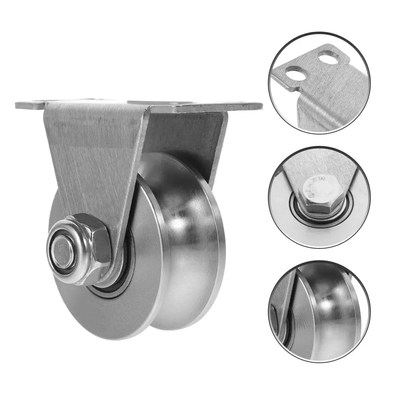 Groove Wheel Pulley 2.75X2.36X1.77 Inches Heavy Duty Sliding Door Pulley With U Shaped Groove, shown from various angles