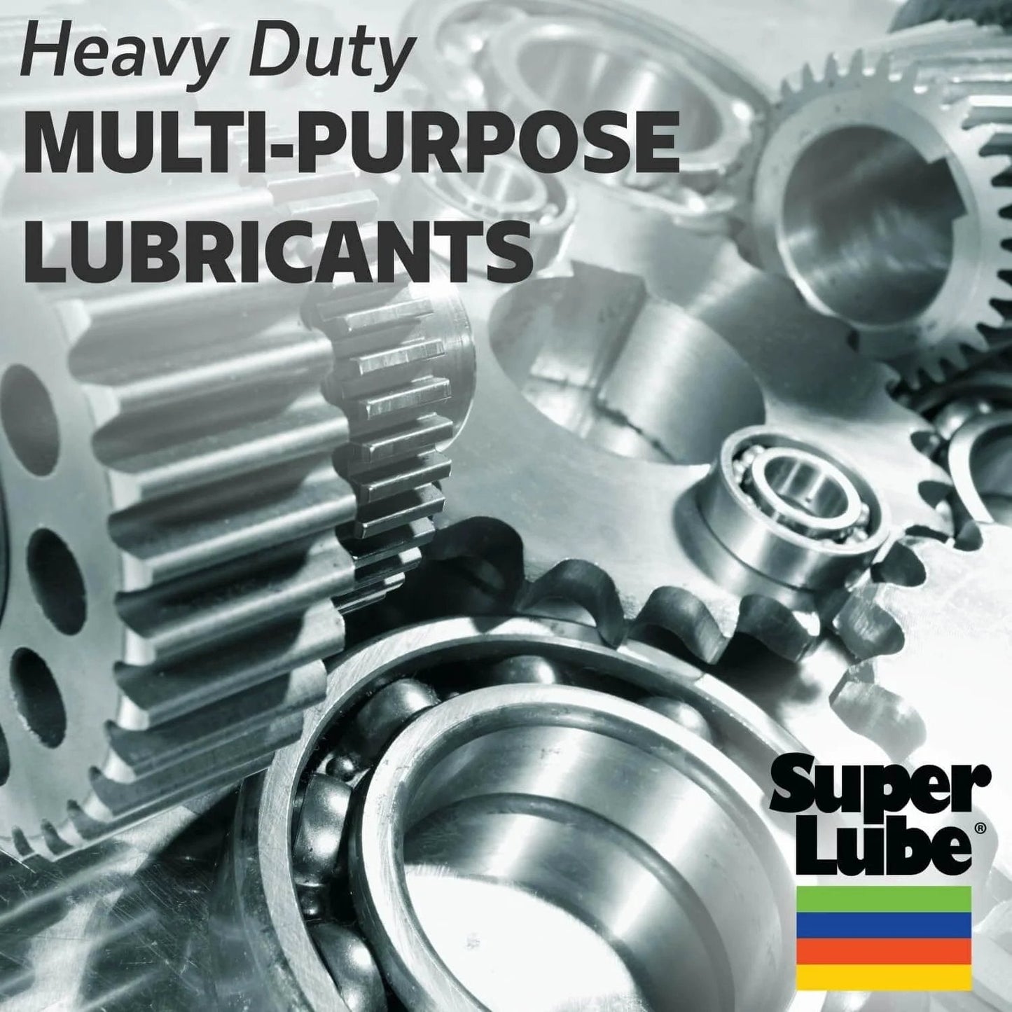 Heavy duty gears and bearings with Super Lube logo, promoting Super Lube Silicone Oil High & Low Temp CST (Clear, 4oz Bottle)