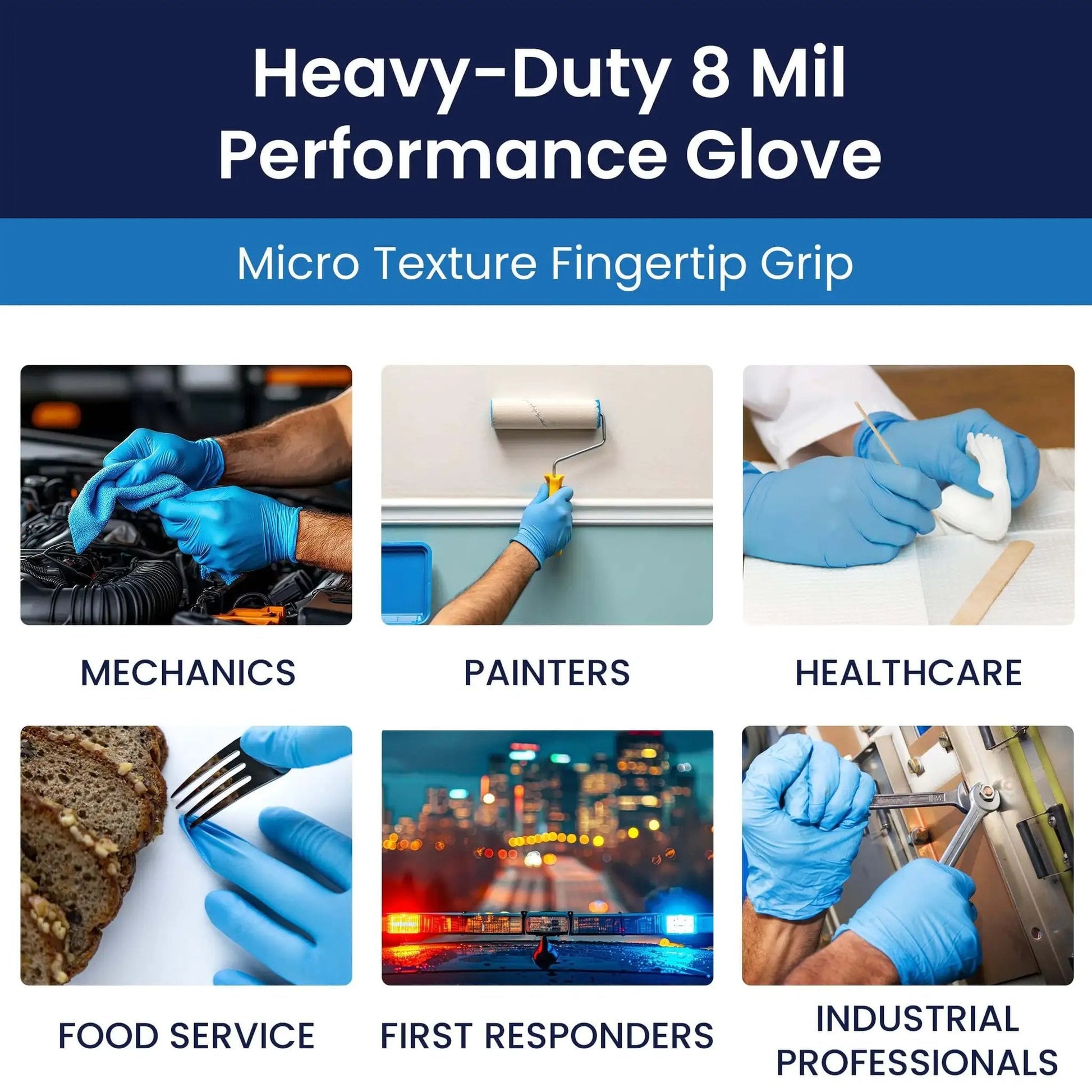 Heavy Duty 8 Mil Nitrile Exam Gloves With Textured Grip Blue 2X-Large Case Of 900 Powder Free Latex Free for various uses.