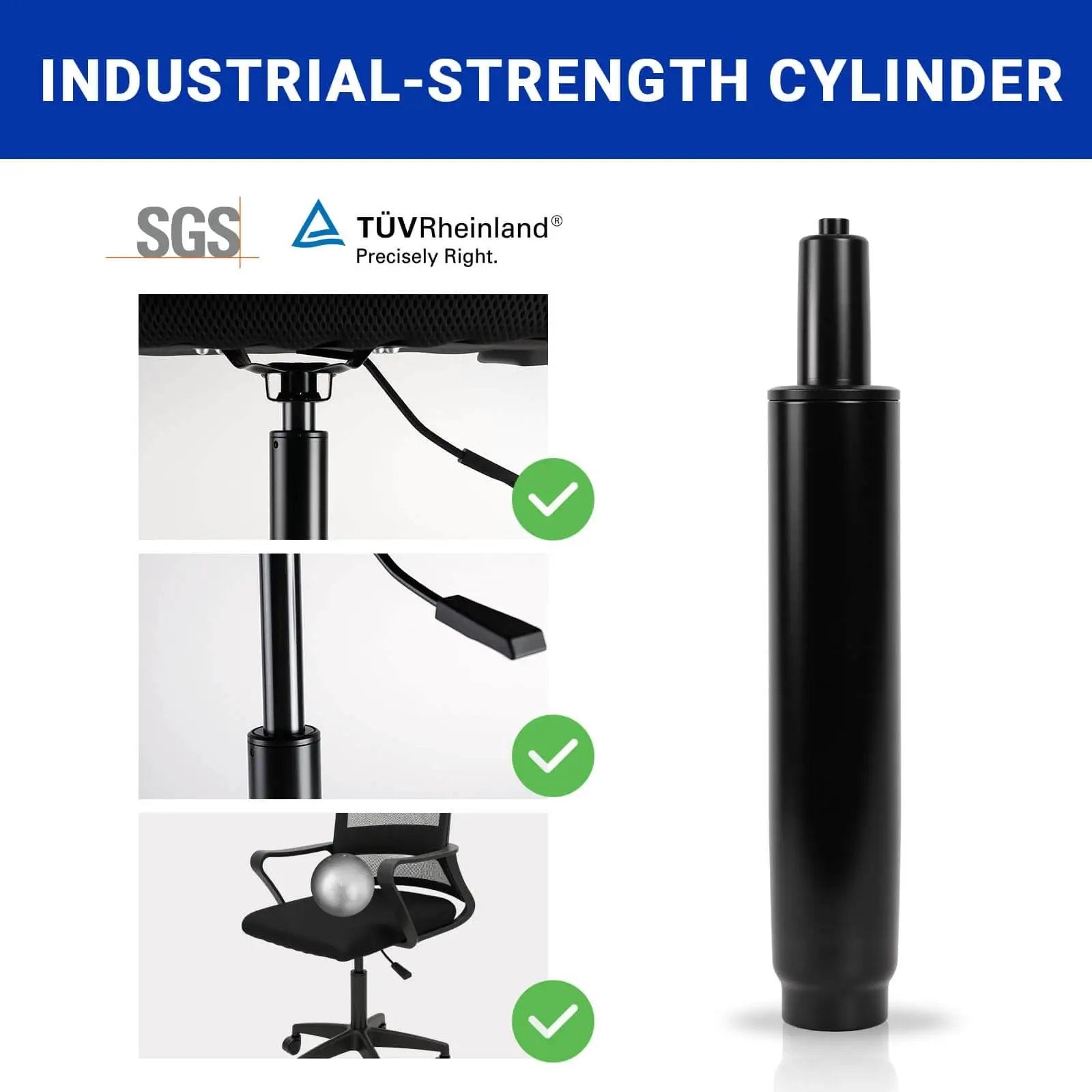 Heavy Duty Office Chair Cylinder Replacement 11 to 16.5 Inch Travel Length With 5.5 Inch Stroke 1000 Lbs Class 4 Hydraulic Lift