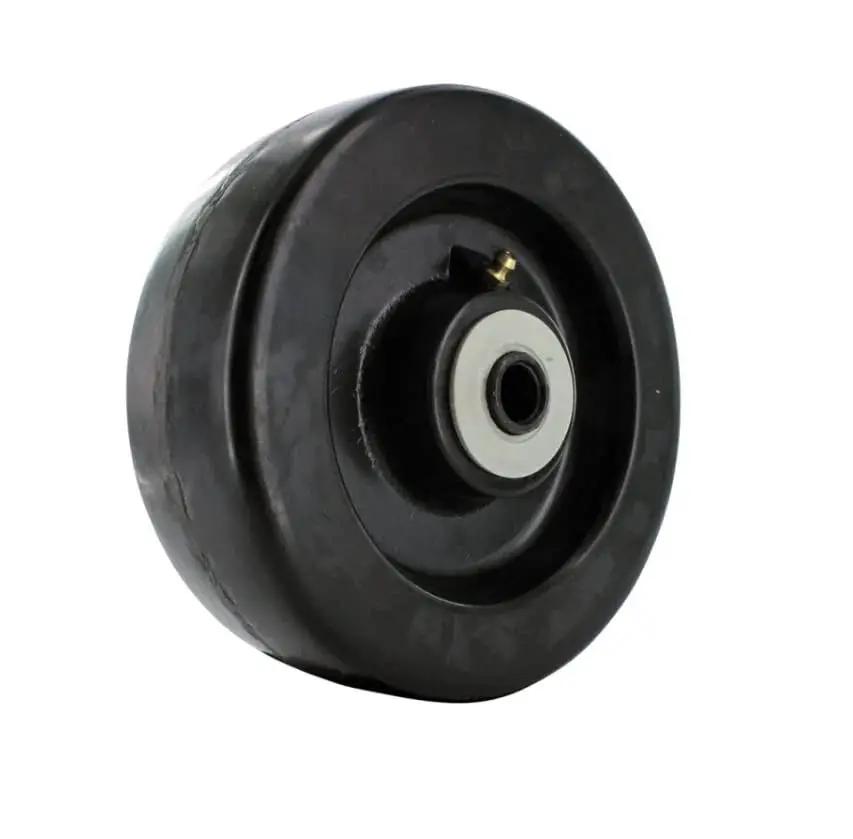 Side view of a Phenolic Wheel With Flat Tread In 4 Inch 5 Inch Or 6 Inch Diameters And 2 Inch Width For Medium To Heavy Duty Use With Half Inch Roller Bearings Capable Of Up To 1300 Lbs And Temperature Range From Minus 65 Fahrenheit To 275 Fahrenheit, designed for material handling.