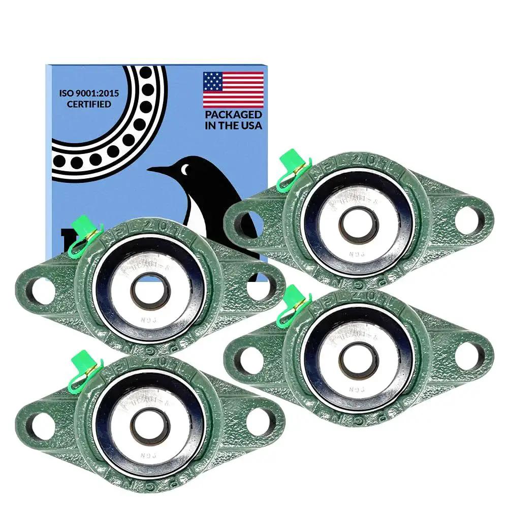 Heavy Duty Pillow Block Bearing Pack Of Four, Flange Mounted Self Aligning Chrome Steel Bearings With One Half Inch Bore, AISI 52100 Quality