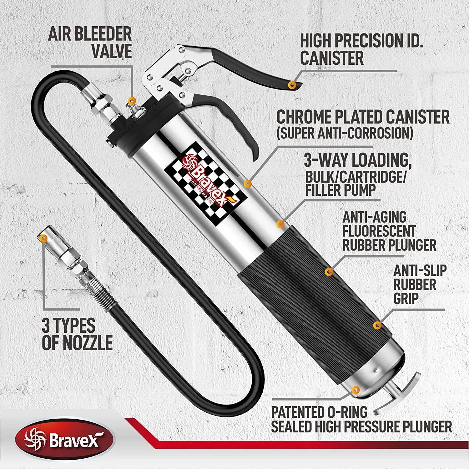 Heavy Duty Pistol Grip Grease Gun - Flex Hose