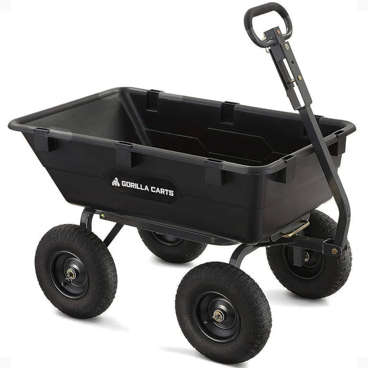 Heavy Duty Poly Yard Dump Cart with 6 Cu Ft Tub 1200 LB Haul Capacity Towable Utility Wagon with Quick Release Dumping and Pneumatic Tires