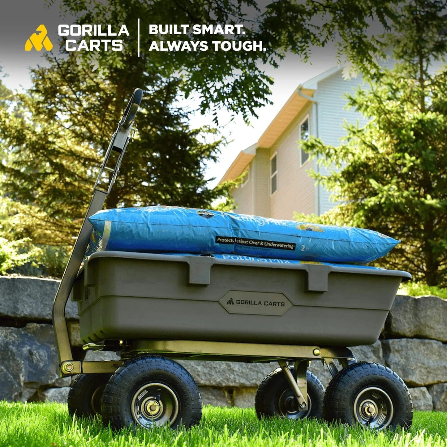 Heavy Duty Poly Dump Cart with 5 Cu Ft Tub 800 LB Haul Capacity Towable Utility Wagon with Quick Release Dumping and Pneumatic Tires