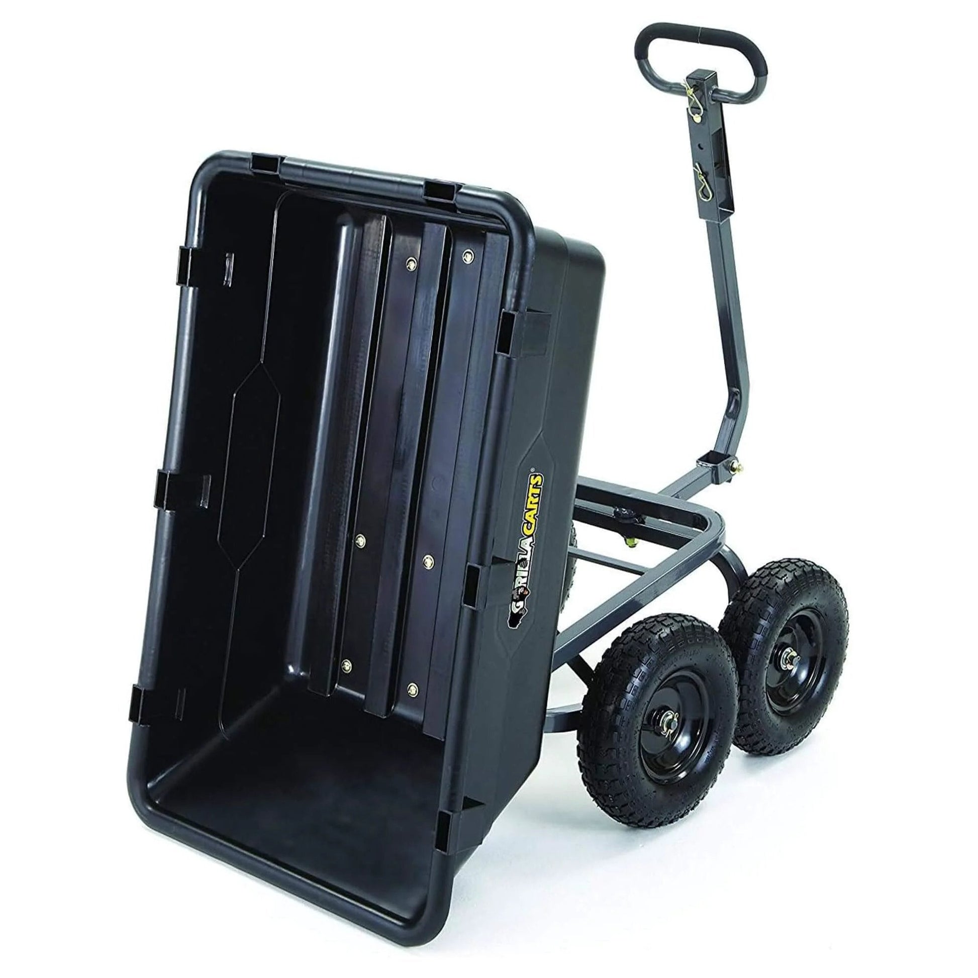 Heavy Duty Poly Yard Dump Cart with 6 Cu Ft Tub 1200 LB Haul Capacity Towable Utility Wagon with Quick Release Dumping and Pneumatic Tires