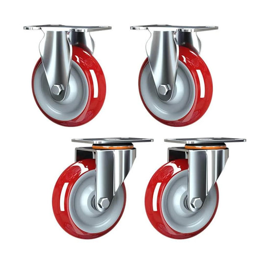 Heavy Duty Swivel and Rigid Caster Wheels with Brakes, Industrial Polyurethane Casters for Furniture and Carts, red design