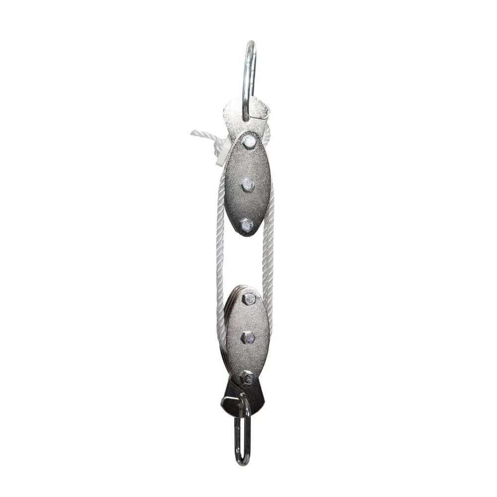 Heavy Duty Indoor Outdoor Pulley Hoist With Chromed Pulleys Polypropylene Rope 440 Lb Capacity 65 Ft front view