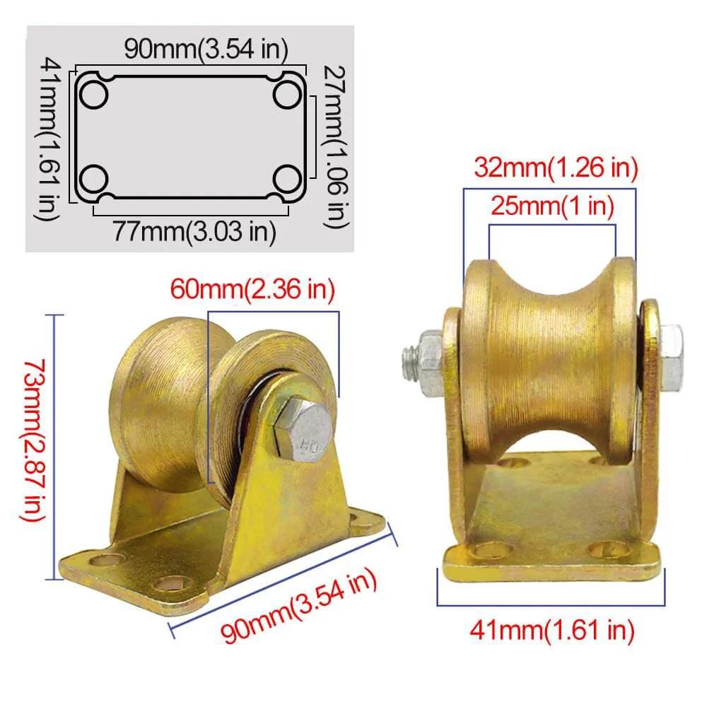 Pulley,Pulley Wheel, 2pc Heavy Duty Rigid Wheels,Sheave Directional Track Roller,Double Bearing,Gold,for Industrial Machines,Sliding Door