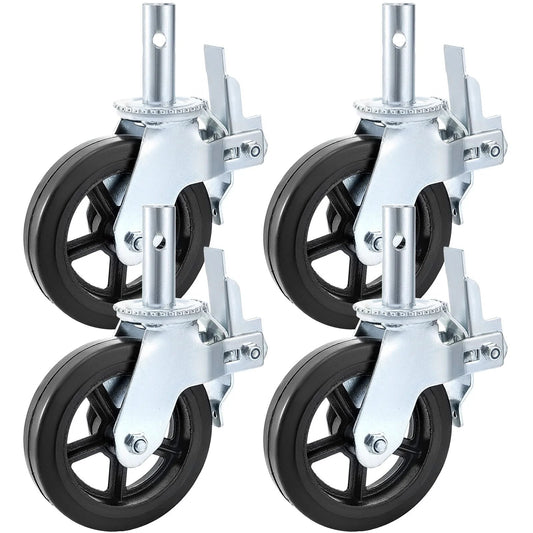 4 Pack Scaffolding Caster Wheels 8 Inch By 2 Inch Dual Locking Rubber Swivel Casters 360 Degree Heavy Duty 1100 Lbs Capacity Per Wheel Ideal For Portable Scaffolds Construction And Workshop Benches Non Marking Quiet Rolling