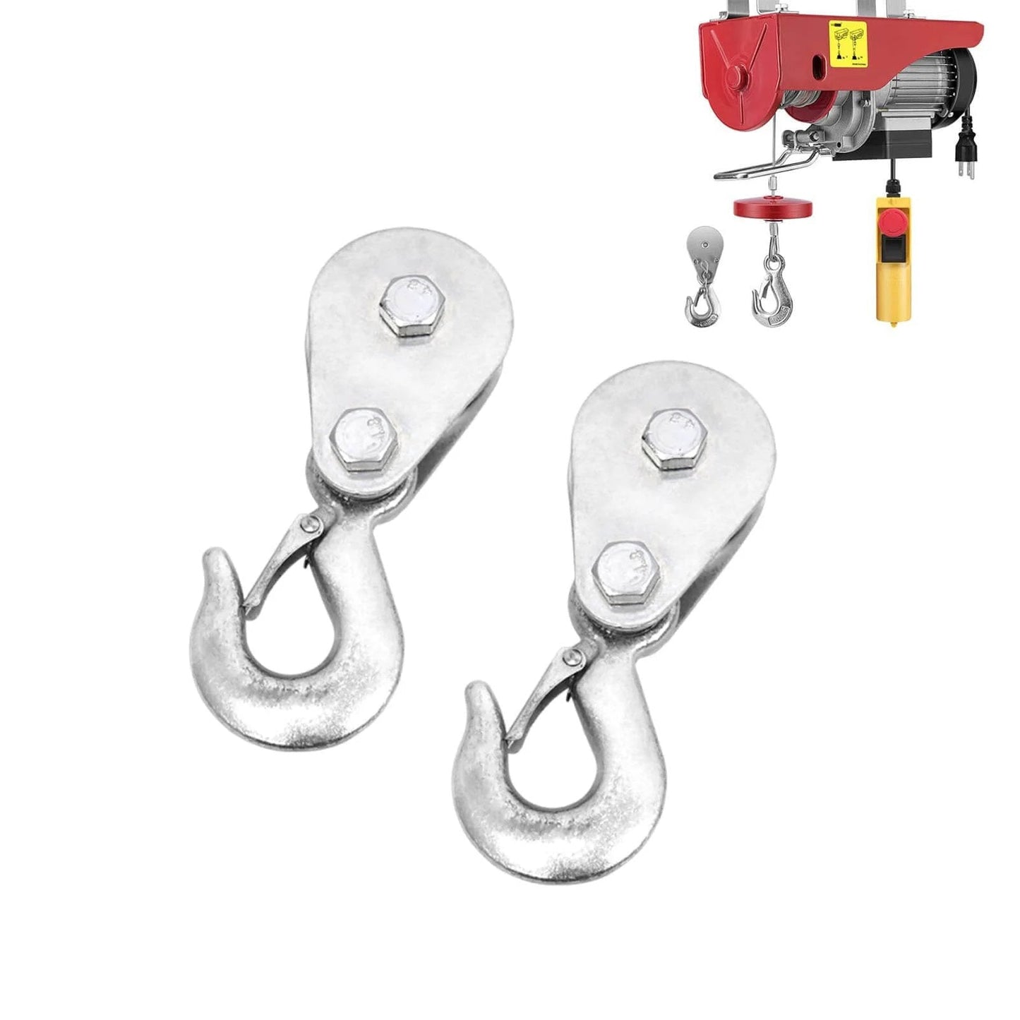 Pulley Hook (1Tons/2,200 LBS) Snatch Block with Hook Heavy Duty Pulley Lifting Block Hoist with Hook for 3/8 inch Cable (2 pcs)