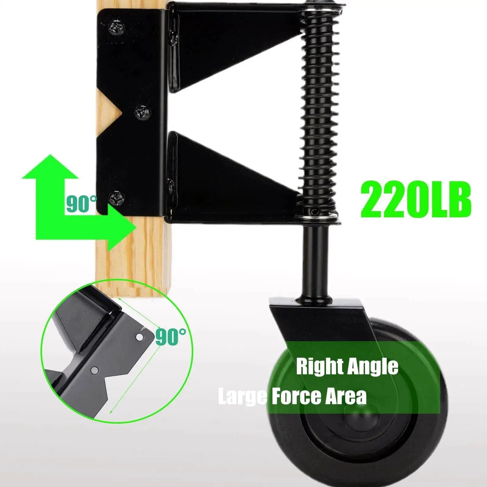4.3 Inch Heavy Duty Gate Wheel With Spring Loaded Mechanism PVC Gate Wheel Caster 90 degree angle bracket detail.