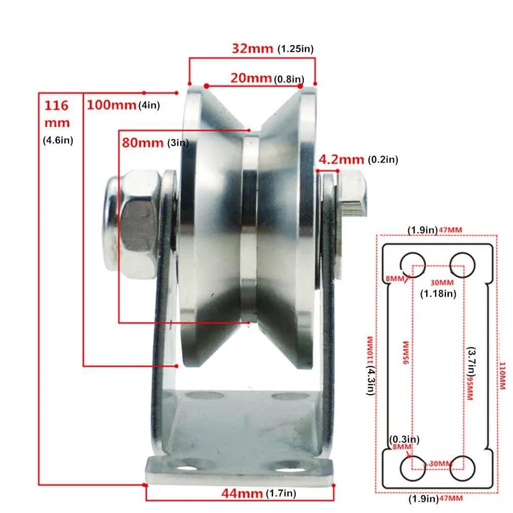Pulley, Pulley Wheel, Heavy Duty Sheaves Track Pulley, 304 Stainless Steel Directional Roller, 100mm Diameter