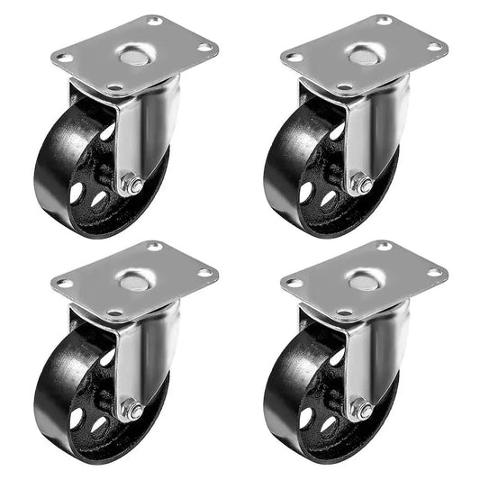 4 Pack Heavy Duty Large Steel Swivel Caster Wheels 3.5 Inch No Brake 350 Lb Capacity Each With 2.5 X 3.5 Plate