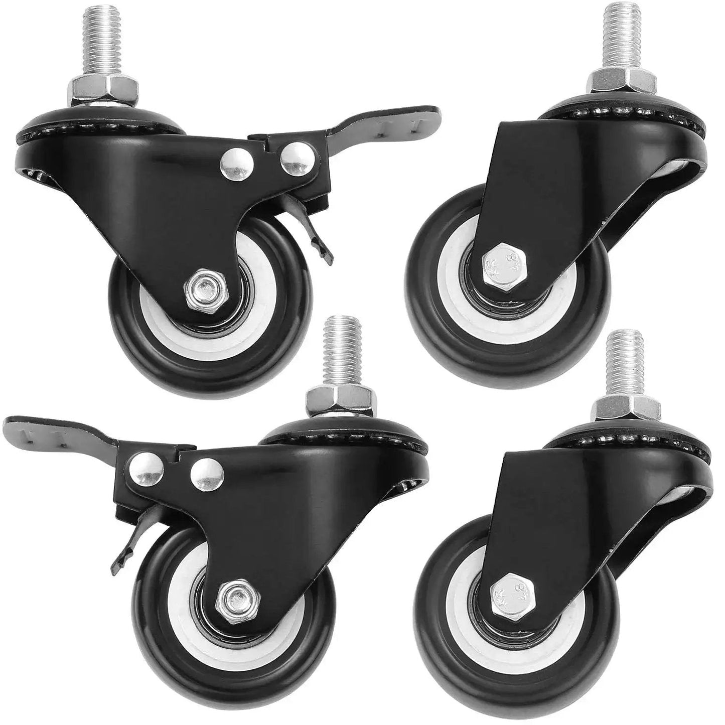 Four Pack Of 2 Inch Stem Casters Heavy Duty Swivel Casters With Brakes And Without Brakes Loading Up To 110 Lbs Per Wheel Total 440 Lbs For Shopping Carts Hand Trolleys Tools And Movable Furniture