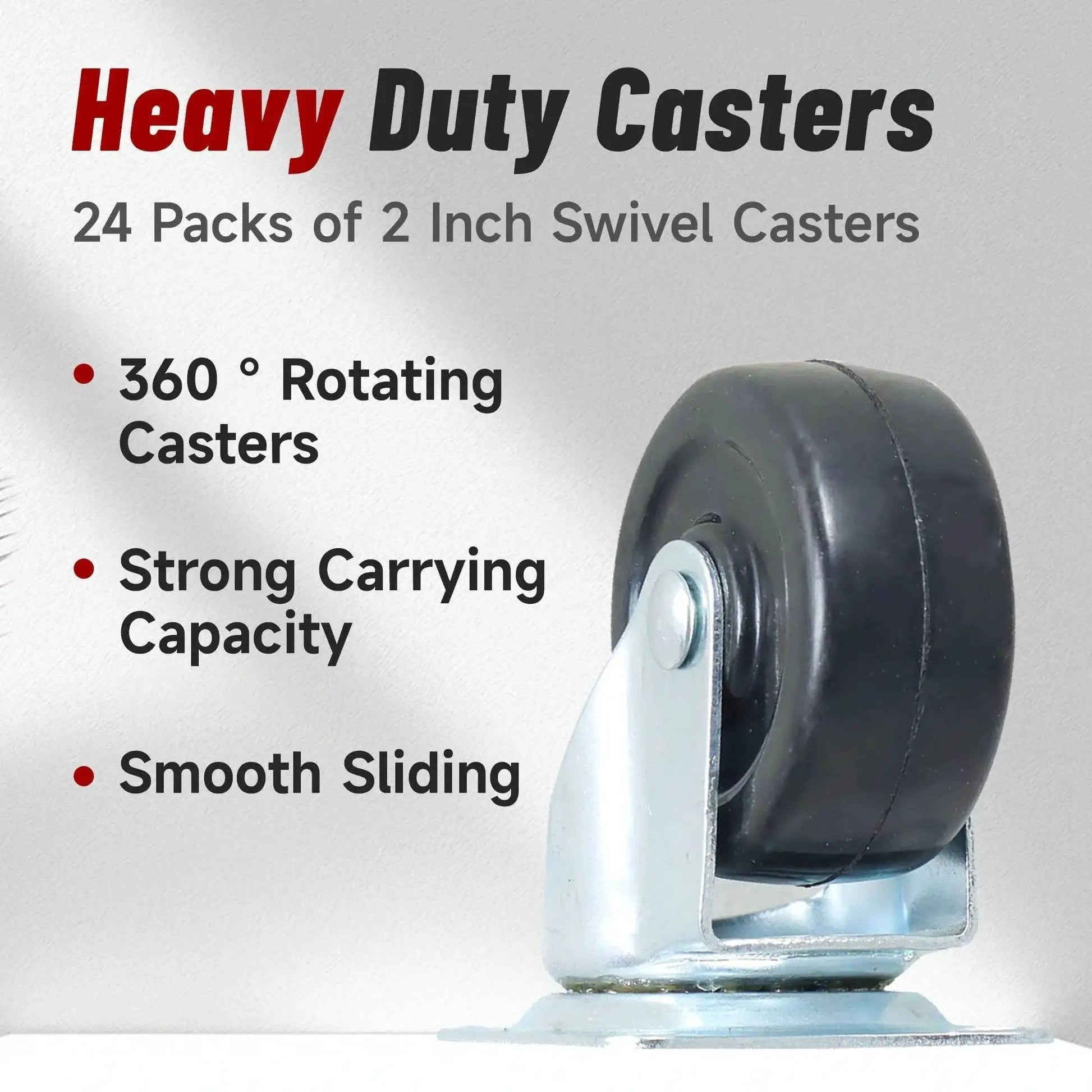 Side view of Heavy Duty Swivel Caster Wheels 24 Pack 2 Inch Rubber Base With Top Plate And Bearing Each Wheel Supports 25KG.