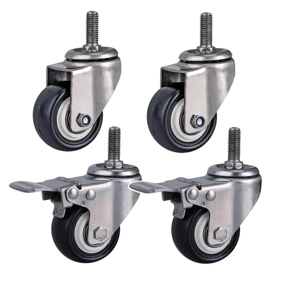 1.5 Inch Heavy Duty Swivel Caster Wheels Set of 4 with Brakes, Silent PU Casters with M10 Thread, 360 Degree Rotation, 300kg Total Load Capacity for Furniture, Tables, Desks, Trolleys & Baby Cots