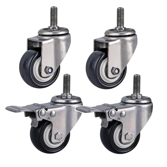1.5 Inch Heavy Duty Swivel Caster Wheels Set of 4 with Brakes, Silent PU Casters with M10 Thread, 360 Degree Rotation, 300kg Total Load Capacity for Furniture, Tables, Desks, Trolleys & Baby Cots