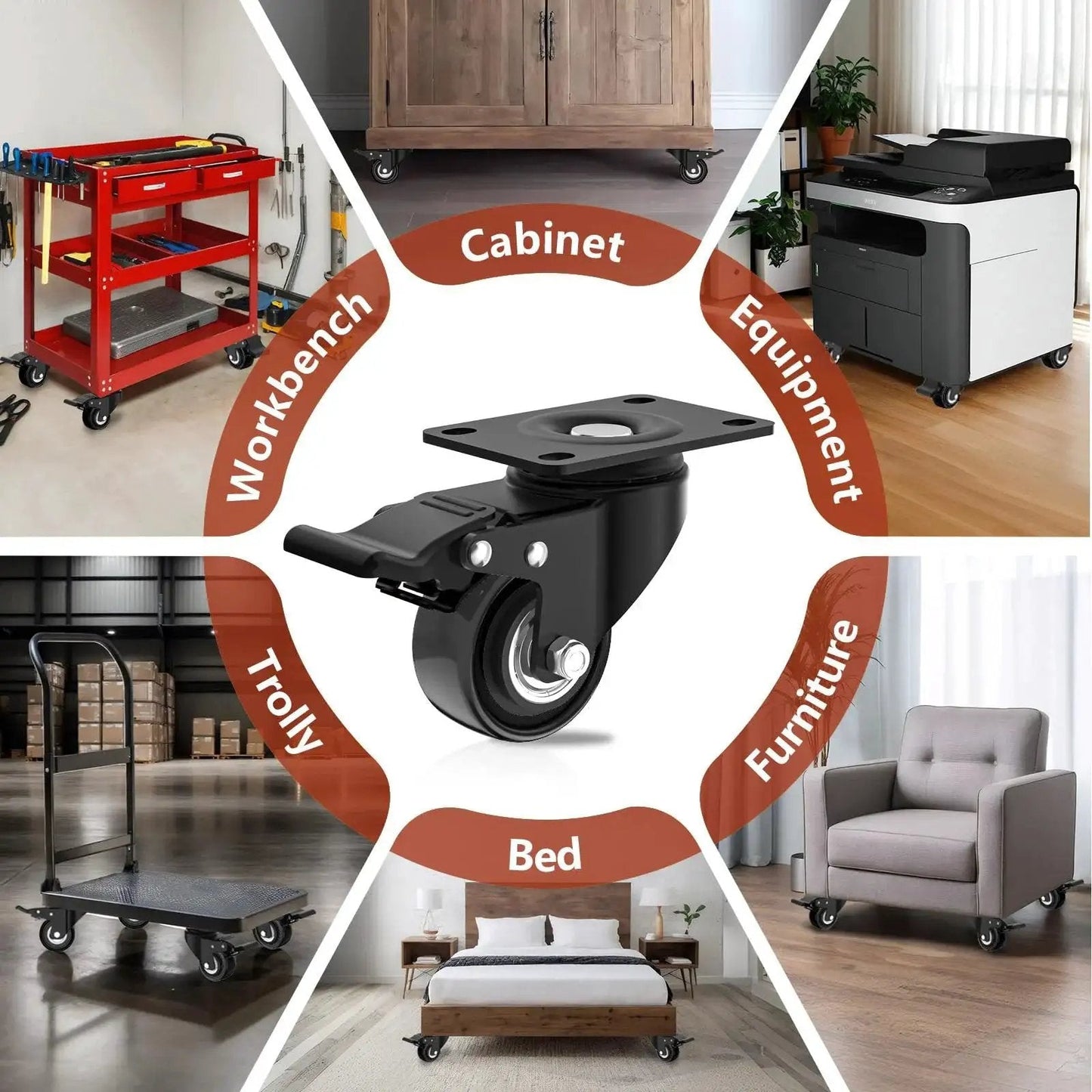 Two Inch Heavy Duty Caster Wheels Set Of Four With Brakes Locking Industrial Swivel Top Plate Casters for various furniture and equipment