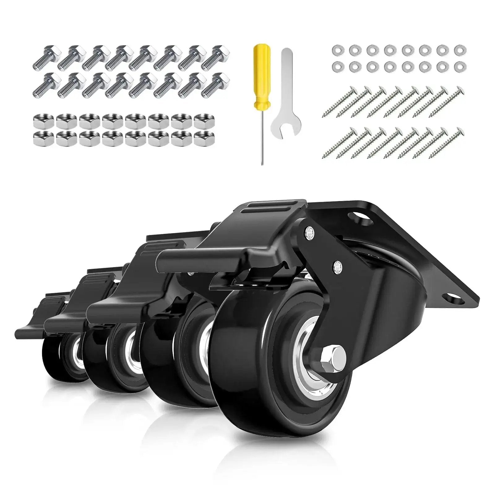 Two Inch Heavy Duty Caster Wheels Set Of Four With Brakes Locking Industrial Swivel Top Plate Casters for furniture and carts