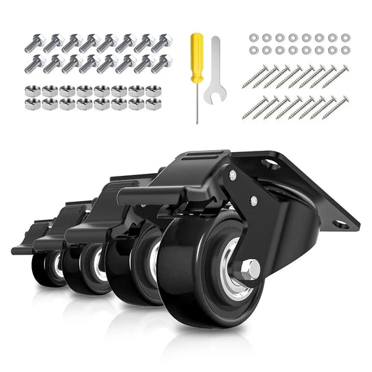 Two Inch Heavy Duty Caster Wheels Set Of Four With Brakes Locking Industrial Swivel Top Plate Casters for furniture and carts