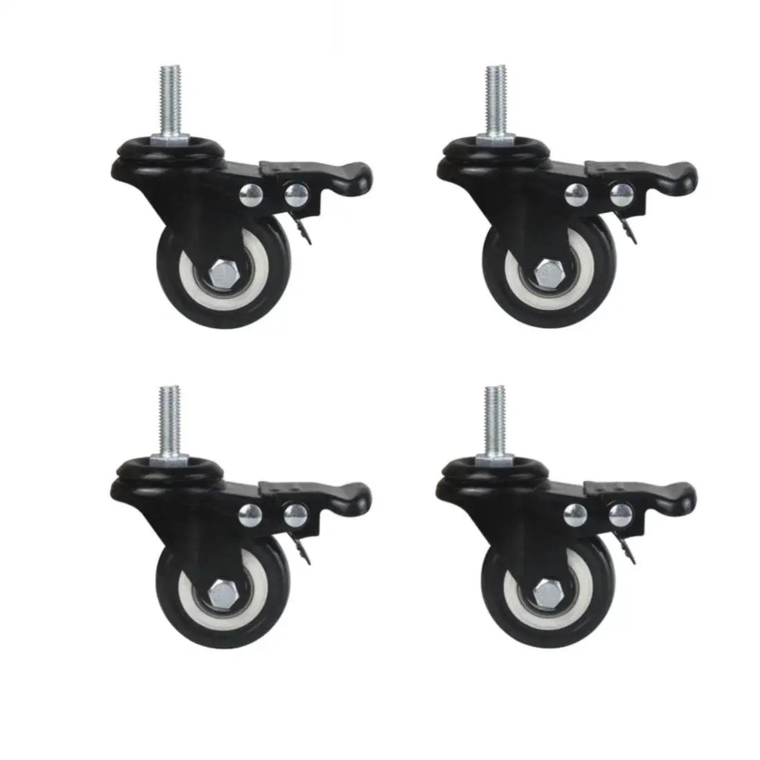 Four Pack 1.5 Inch Heavy Duty Caster Wheels Swivel Casters With Brake And M8 Threaded Stem Load Capacity 50 Kg Per Wheel