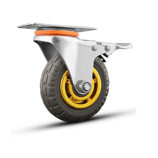 Heavy Duty Swivel Rubber Plate Caster Wheel, Industrial Furniture & Workbench Castor with Tire Tread, 200kg Load, side view