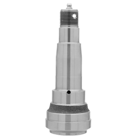 Heavy Duty 3,500 Lb Straight Trailer Axle Spindle 84 With 2 Inch Bore EZ Lube And 6.18 Inch Overall Length 1.939 Inch Stub Diameter Replacement Spindle For Trailers Compatible With Bearing Kit L44649 10 And L68149 11, showing a metal structure with threading and grease hole