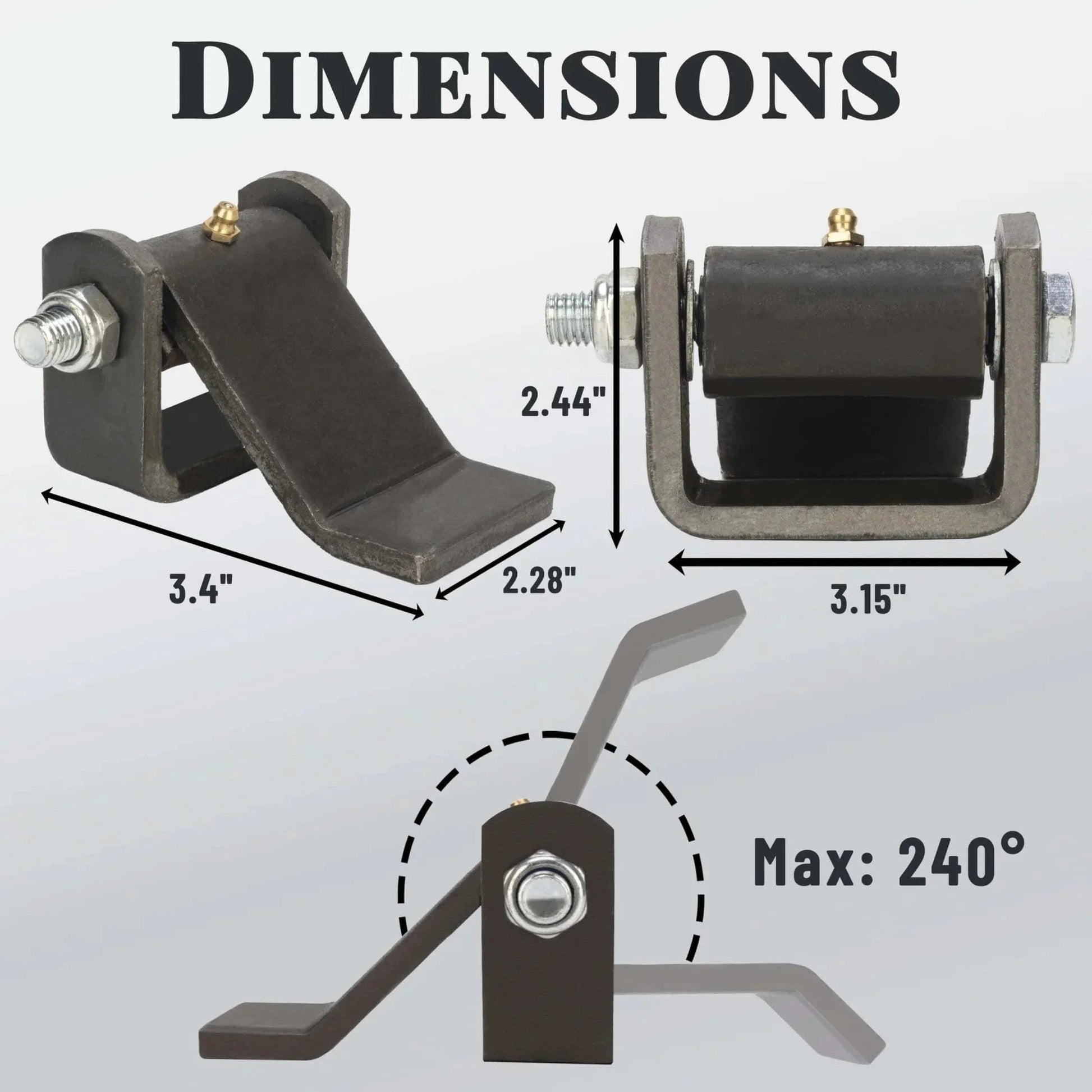 Dimensions of Heavy Duty Trailer Hinges With Grease Zerk For Dump Truck Gates And BBQ Smokers 4 Pack Pig Iron Construction